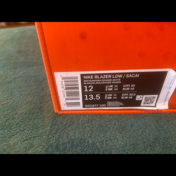 Nike Blazer Low Sacai Men USD12 White Magma Orange - Picture 2 of 16